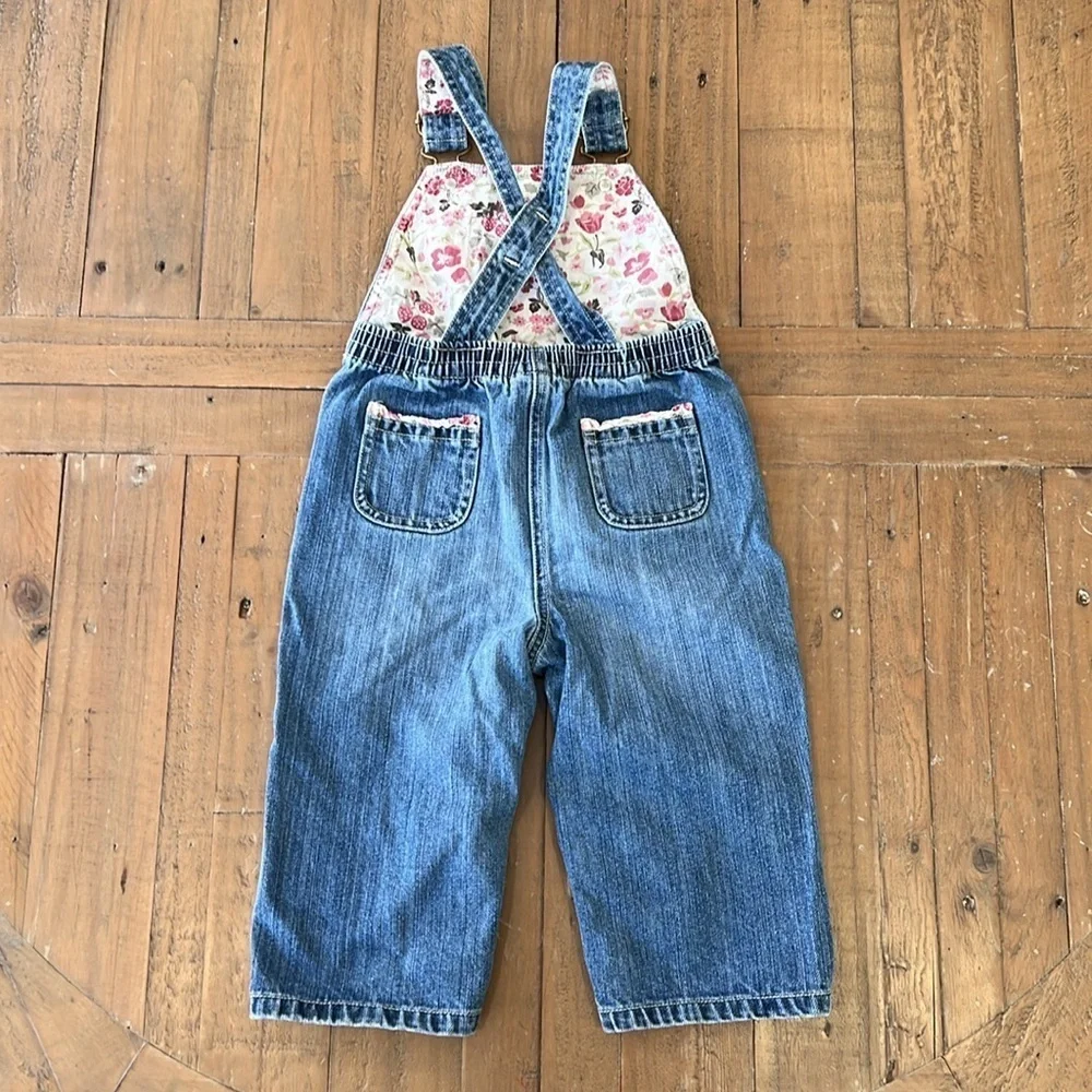 Janie and jack vintage strawberry floral denim overalls and hoodie jacket